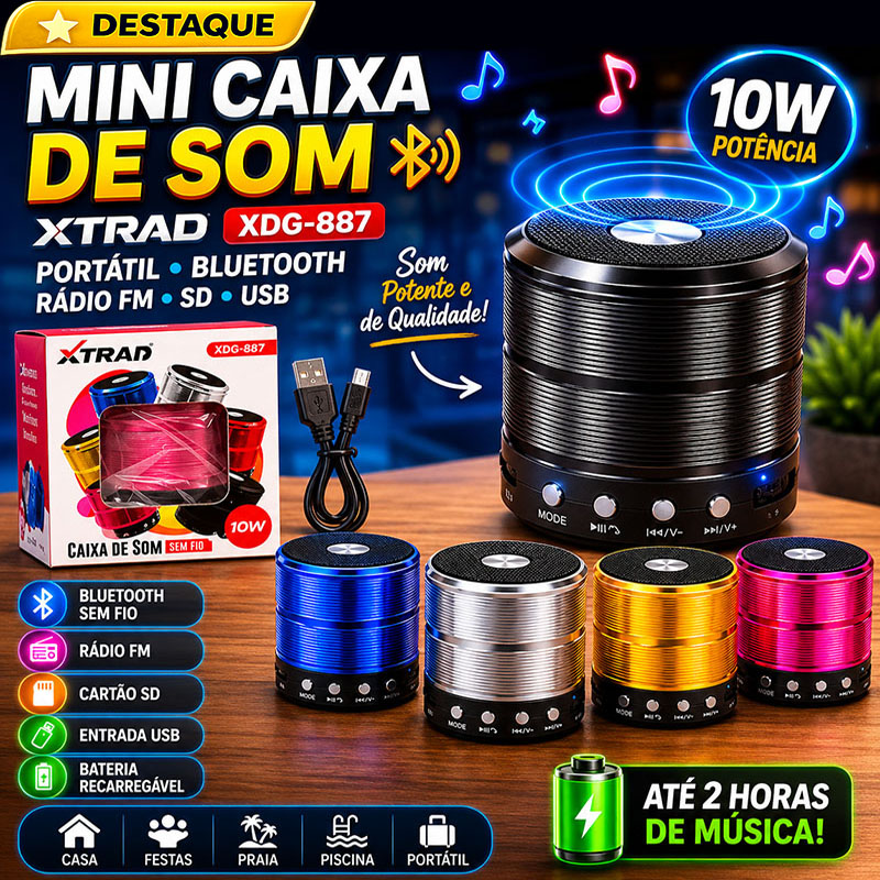 Mini Caixa de Som Bluetooth XTRAD XDG-887⭐