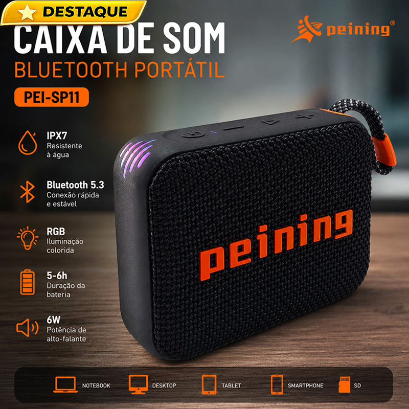 Caixa de Som Bluetooth Peining - Portátil, Resistente á água⭐