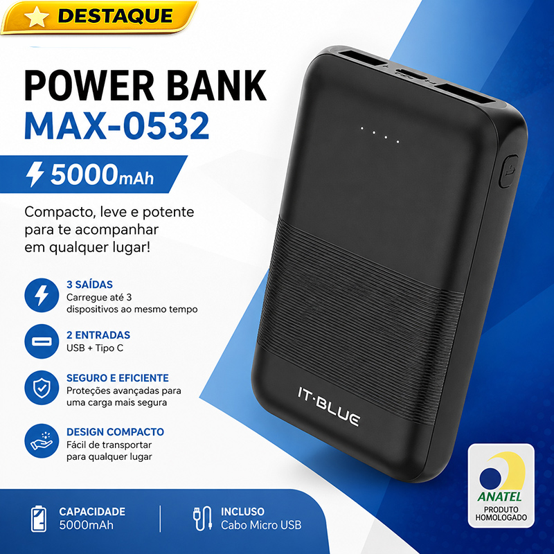 POWER BANK IT-BLUE MAX-0532 – 5.000mAh⭐