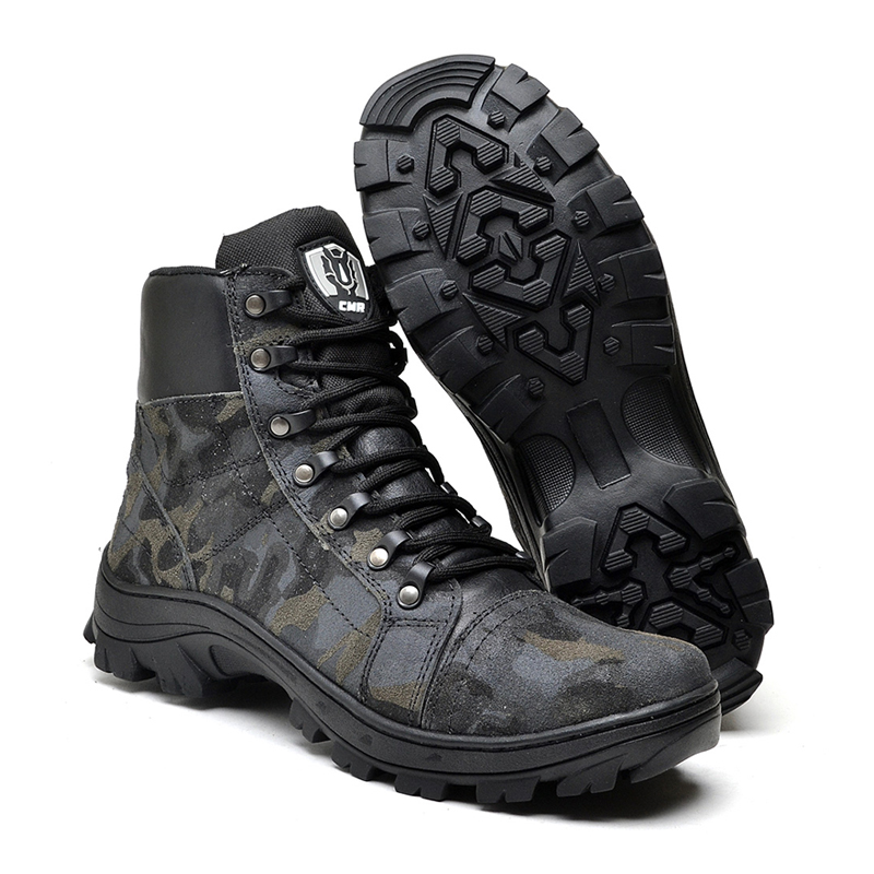 Bota Coturno Couro Legitimo Camuflado Biqueira em PVC